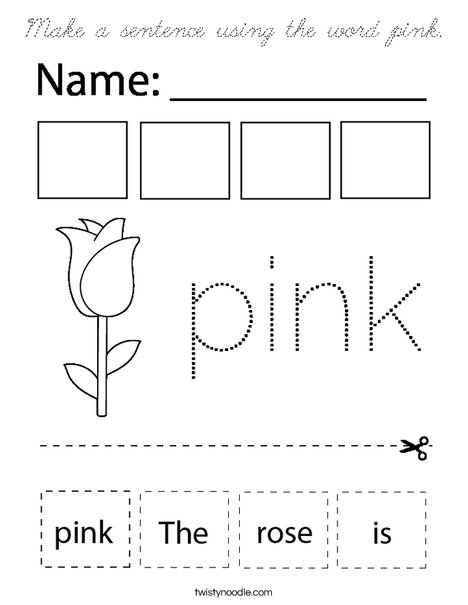 Make a sentence using the word pink. Coloring Page