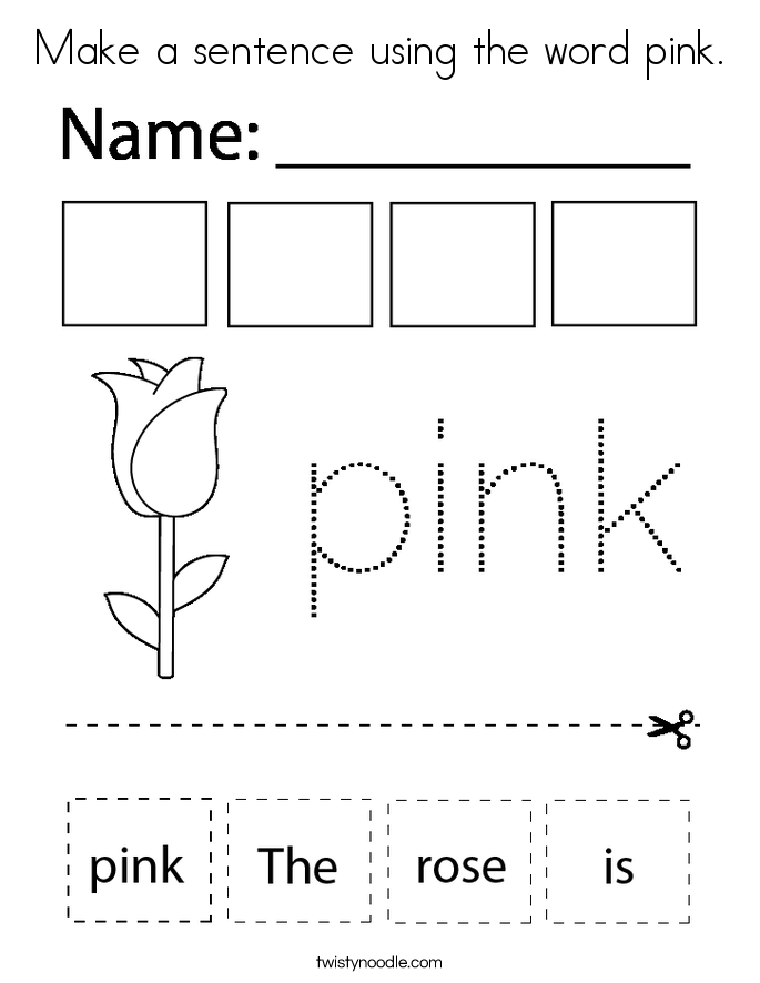 Make a sentence using the word pink. Coloring Page