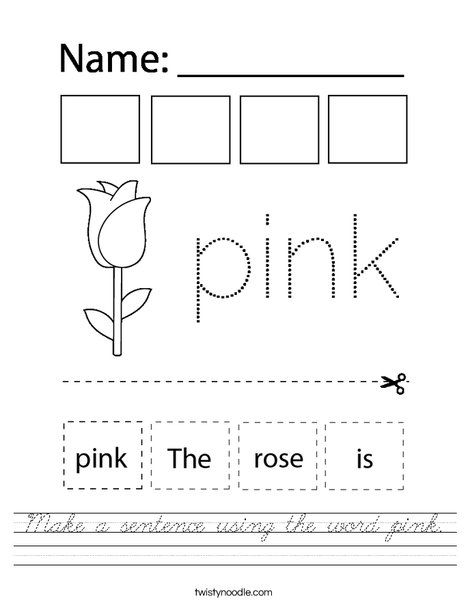 Make a sentence using the word pink. Worksheet