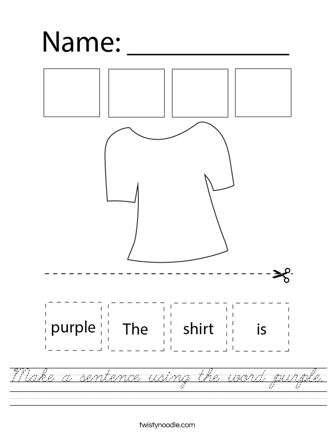 Make a sentence using the word purple. Worksheet