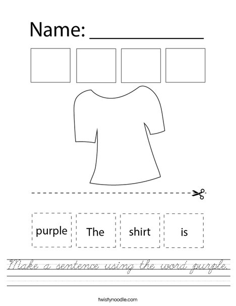 Make a sentence using the word purple. Worksheet