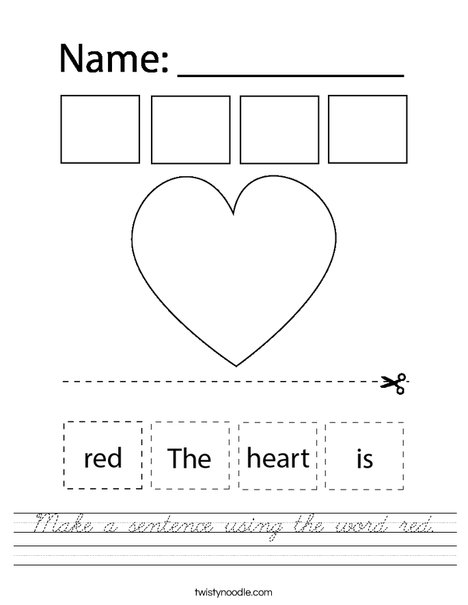 Make a sentence using the word red. Worksheet