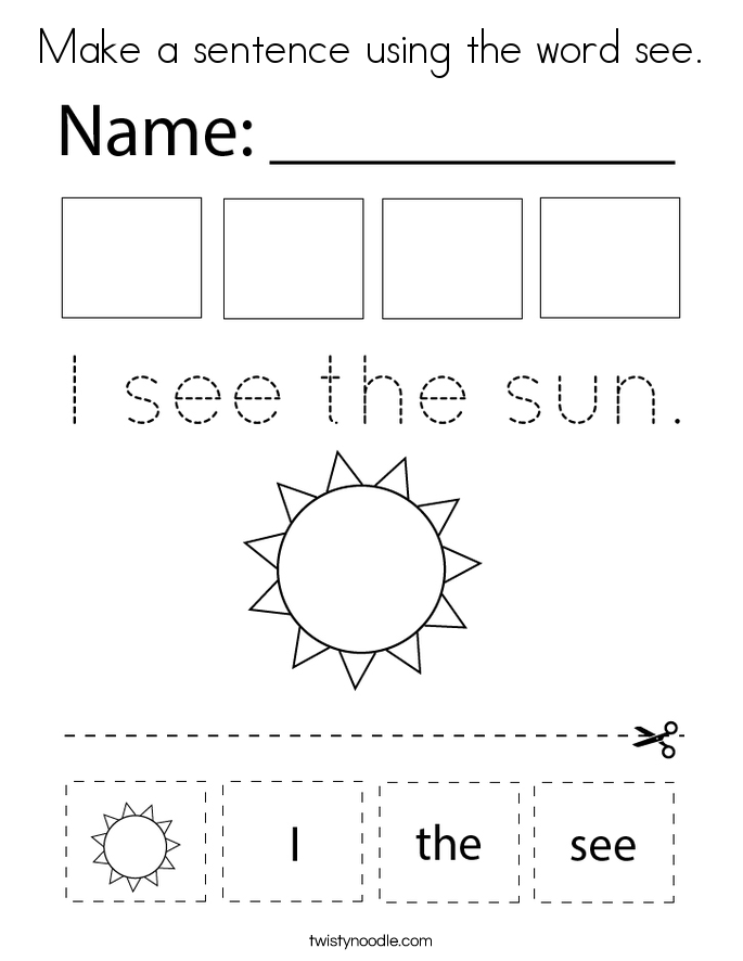 Make a sentence using the word see. Coloring Page