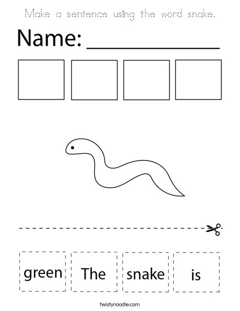 Make a sentence using the word snake. Coloring Page