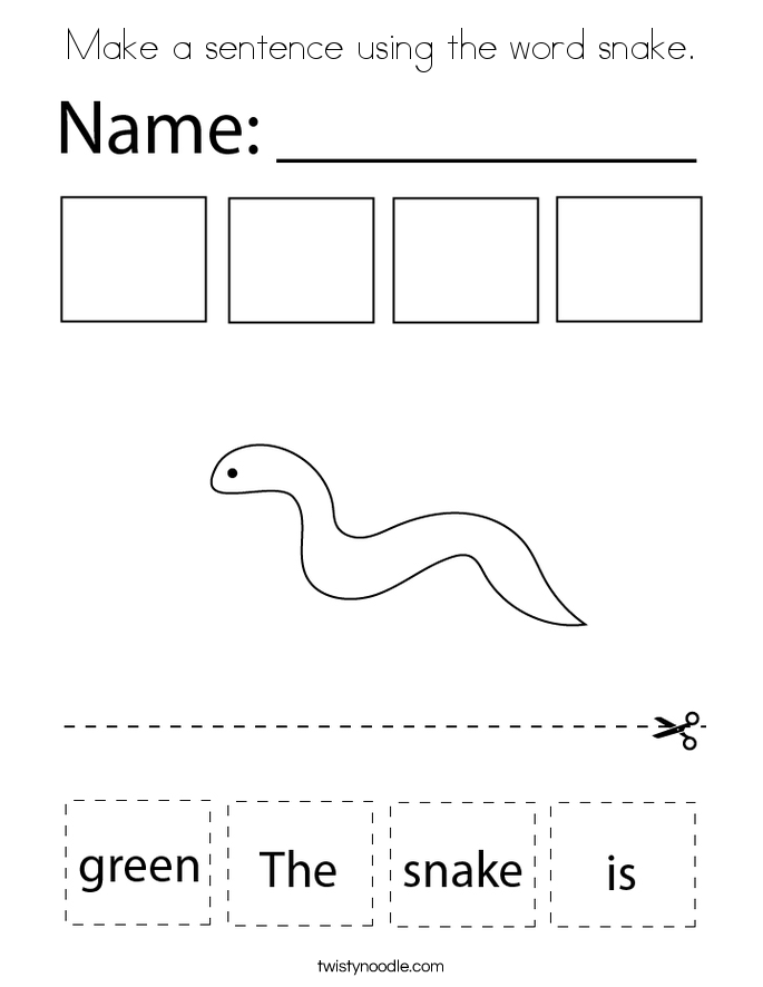 Make a sentence using the word snake. Coloring Page