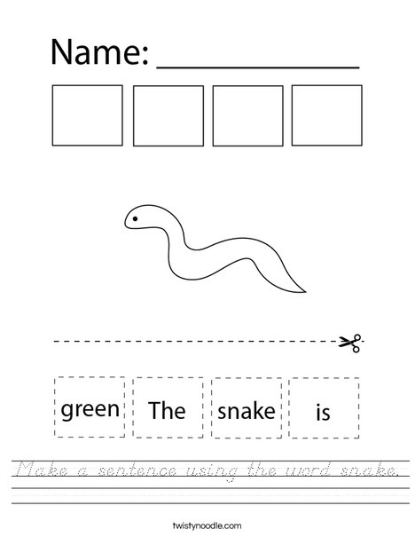 Make a sentence using the word snake. Worksheet