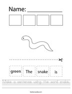 Make a sentence using the word snake Handwriting Sheet