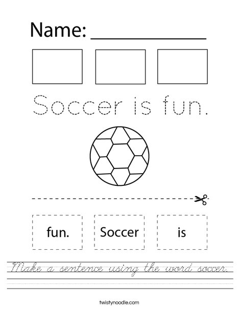 Make a sentence using the word soccer. Worksheet