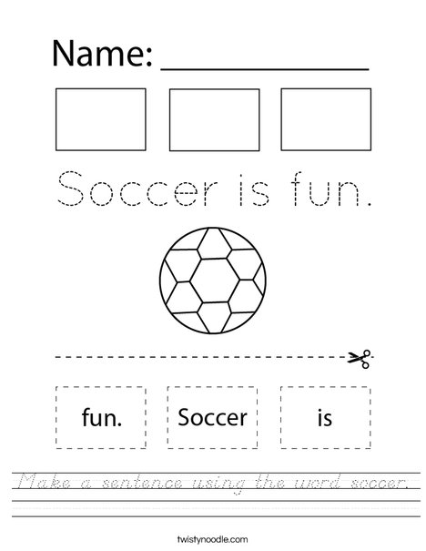 Make a sentence using the word soccer. Worksheet