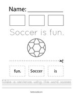 Make a sentence using the word soccer Handwriting Sheet