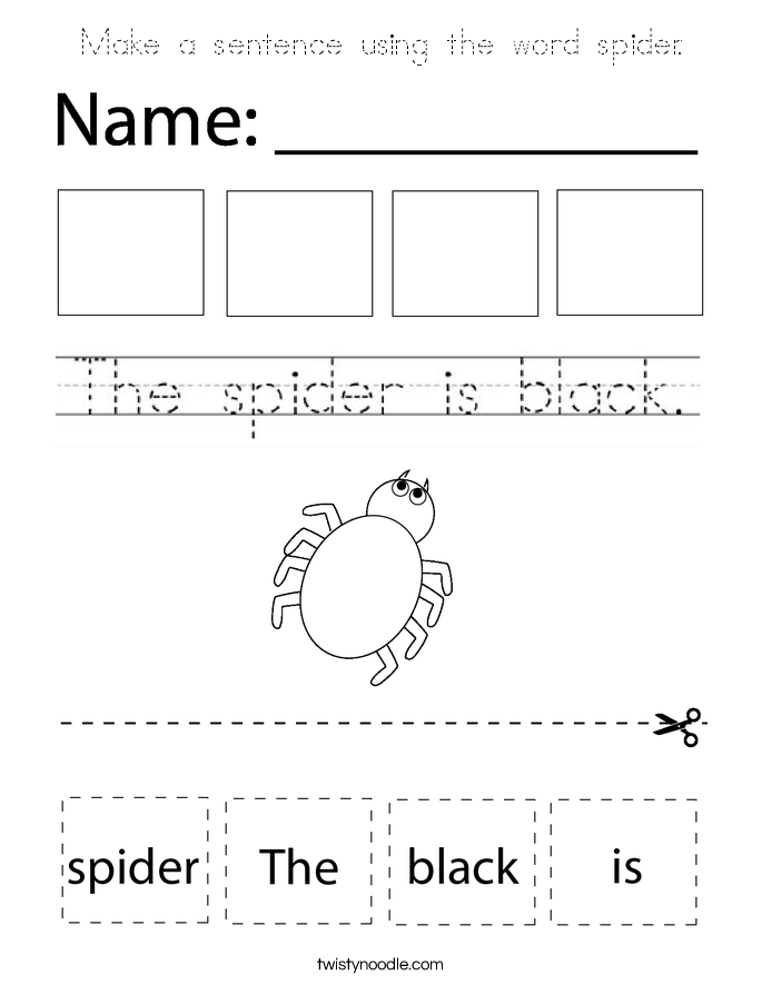 Make a sentence using the word spider. Coloring Page