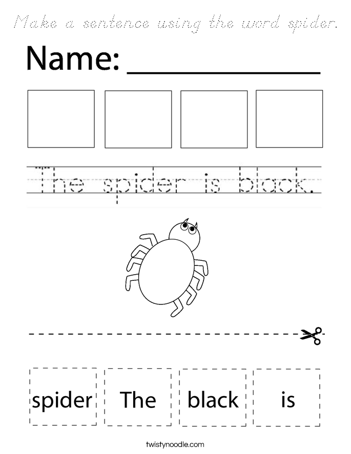 Make a sentence using the word spider. Coloring Page