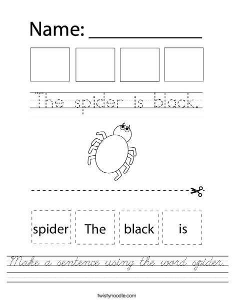 Make a sentence using the word spider. Worksheet