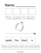 Make a sentence using the word spider Handwriting Sheet