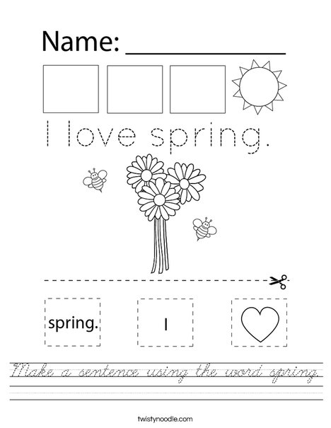 Make a sentence using the word spring. Worksheet