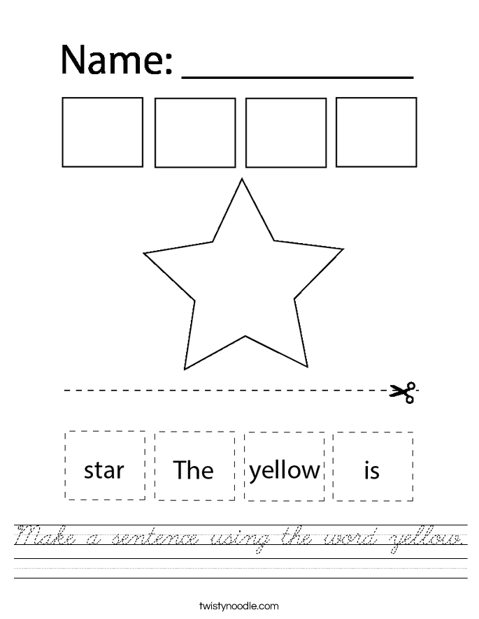 Make a sentence using the word yellow. Worksheet