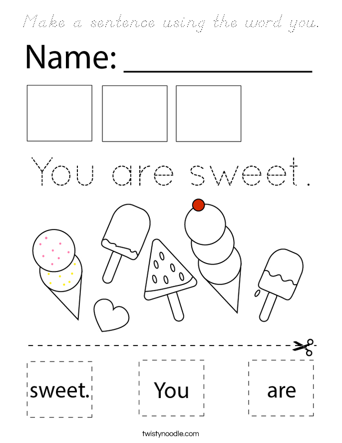 Make a sentence using the word you. Coloring Page
