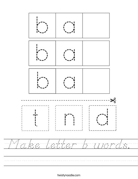 Make Letter B Words Worksheet - D'Nealian - Twisty Noodle