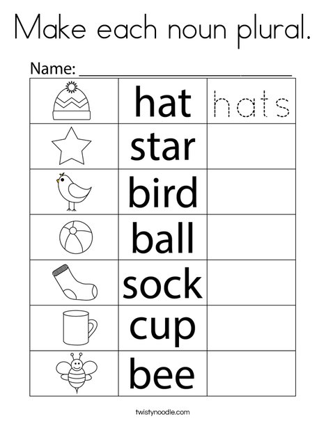 Make each noun plural. Coloring Page