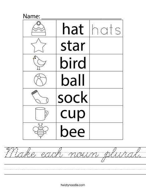 Make each noun plural. Worksheet