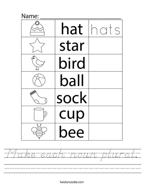 Make each noun plural. Worksheet