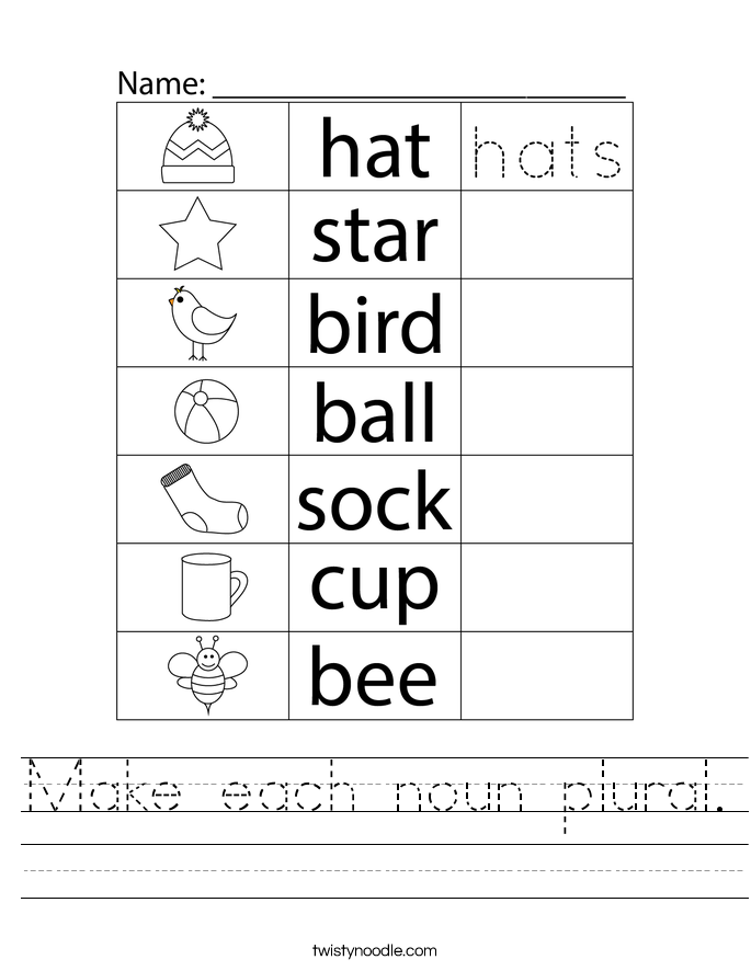 Make each noun plural. Worksheet