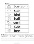 Make each noun plural. Worksheet