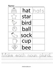 Make each noun plural Handwriting Sheet