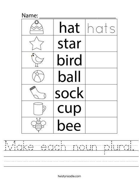 Make each noun plural. Worksheet