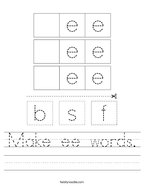 Make ee words Handwriting Sheet