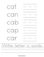 Write letter c words Handwriting Sheet