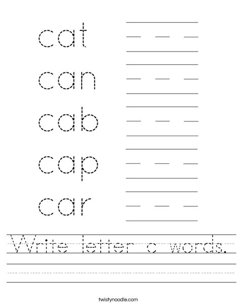 Write letter c words. Worksheet