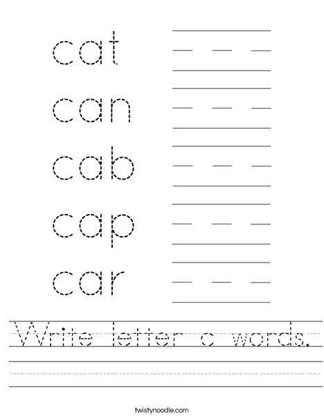 Write Letter C Words Worksheet Twisty Noodle write-letter-c-words-worksheet-twisty-noodle