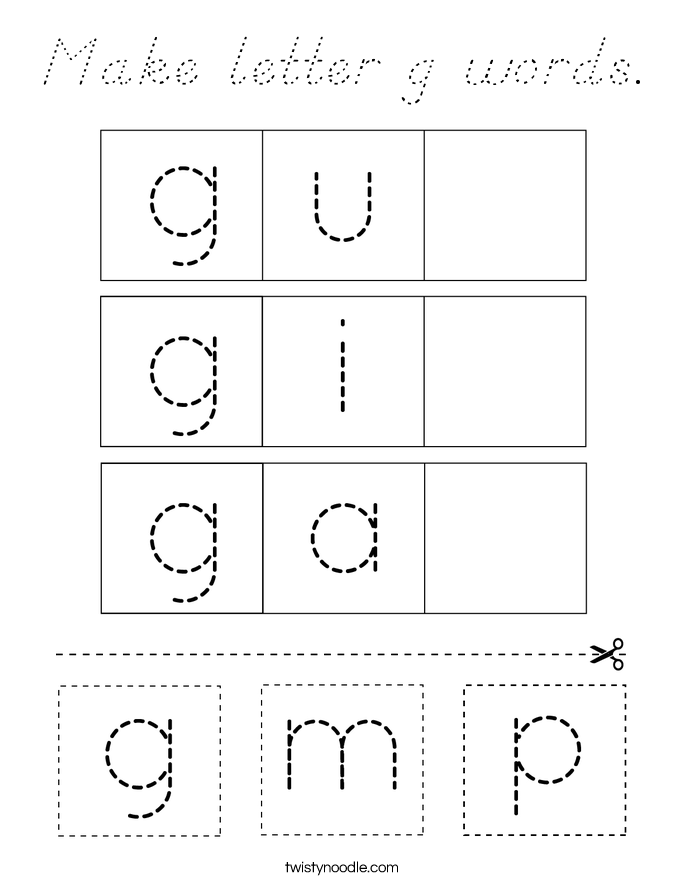 Make letter g words Coloring Page - D'Nealian - Twisty Noodle