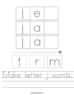 Make letter j words Handwriting Sheet