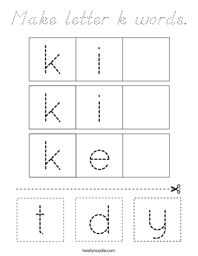 Make letter k words. Coloring Page