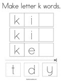 Make letter k words Coloring Page