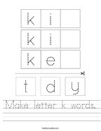 Make letter k words Handwriting Sheet
