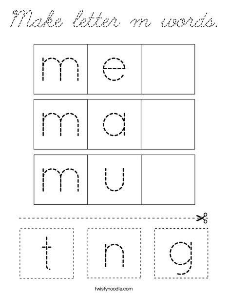 Make letter m words. Coloring Page