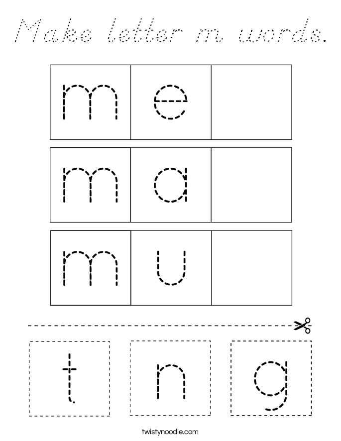 Make letter m words. Coloring Page