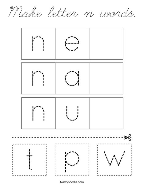 Make letter n words. Coloring Page