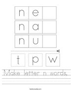 Make letter n words Handwriting Sheet