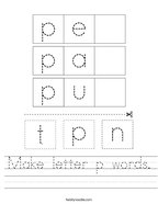 Make letter p words Handwriting Sheet