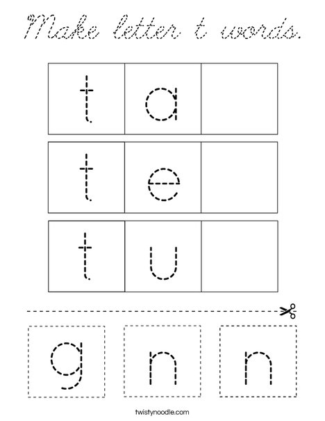 Make letter t words. Coloring Page
