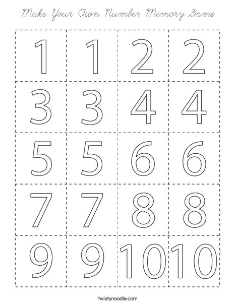 Make Your Own Number Memory Game Coloring Page