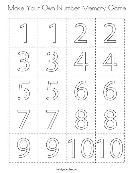 Make Your Own Number Memory Game Coloring Page