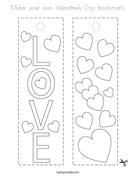 Make your own Valentine's Day Bookmark. Coloring Page