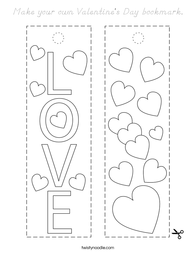 Make your own Valentine's Day bookmark. Coloring Page