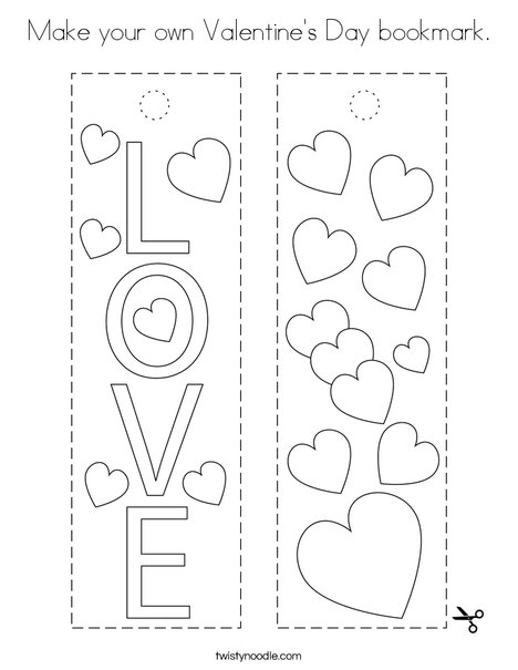 Make your own Valentine's Day Bookmark. Coloring Page
