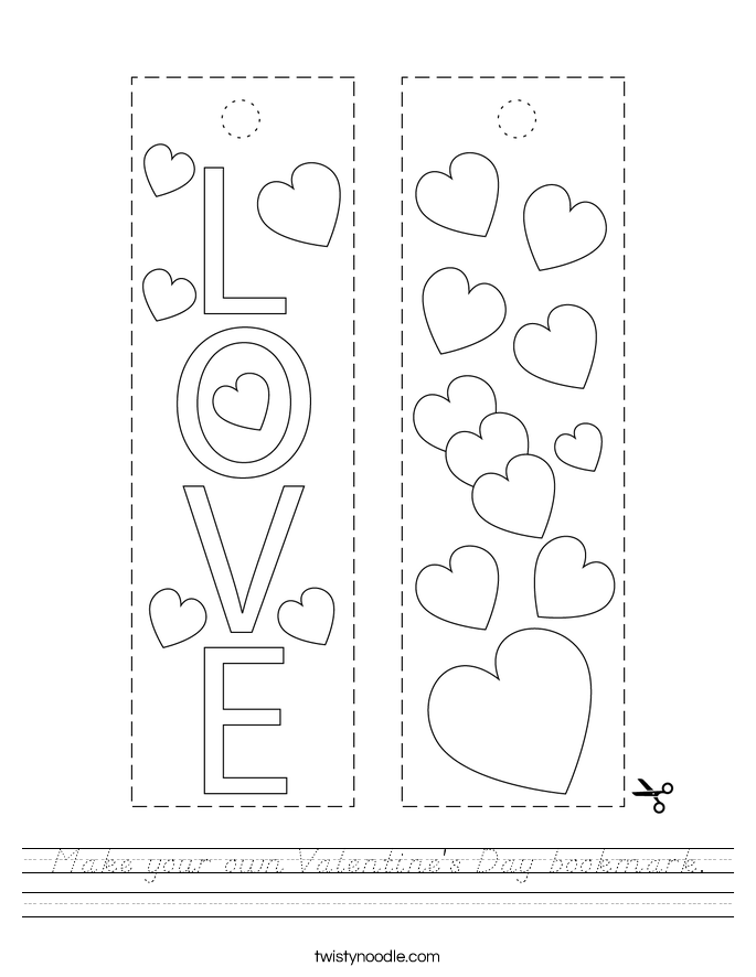 Make your own Valentine's Day bookmark. Worksheet